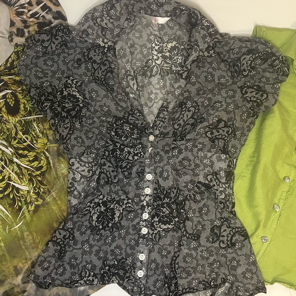Three vintage green and black tops